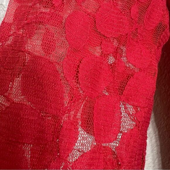 Free People Floral Mesh Lace Dress Red Size 6 - Picture 4 of 15
